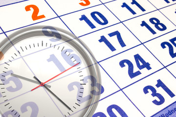 Fototapeta premium Wall calendar calendar with the number of days and clock close up