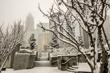 uptown charlotte north carolina snow covered romare bearden park