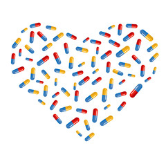 Heart symbol created from pills