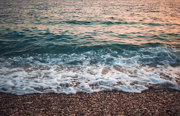 Sea coast with waves at the sunset  - Adriatic sea 