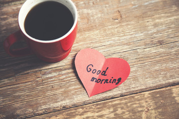 coffee with good morning text on heart