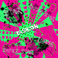 Abstract seamless fashion pattern for girls, boys. Creative sport vector pattern with dots, pomade, shoes, star. Funny sport pattern for textile and fabric. Fashion pattern style. Colorful bright.