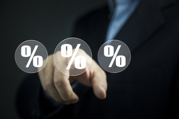 Discount and commission concept represented by percentage sign