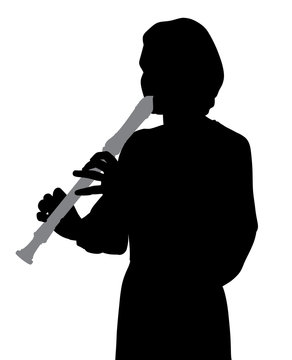 Woman Playing Recorder Flute