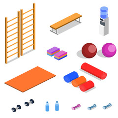 Sports equipment for yoga and pilates isometric vector illustration 3D