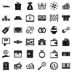 Quantity of money icons set, simple style