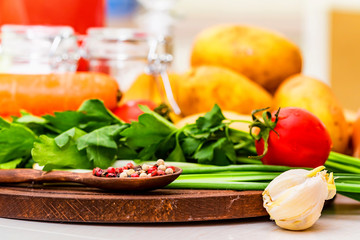 Ingredients for cooking borscht, Russian beet soup