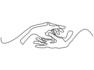 Continuous line drawing. Holding man and woman hands together. Vector illustration