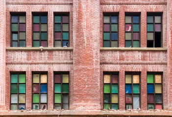 Brick wall with multicolor frames