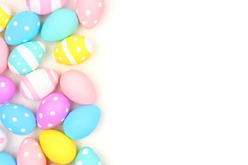 Fototapeta na wymiar Colorful Easter side border with hand painted eggs isolated on a white background