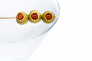 Martini olives on a skewer
