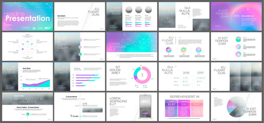 Presentation Template with a palette of chameleon holographic flickering colors. Vector infographics and background. Use in Presentation, flyer and leaflet, business conference, marketing, advertising - obrazy, fototapety, plakaty