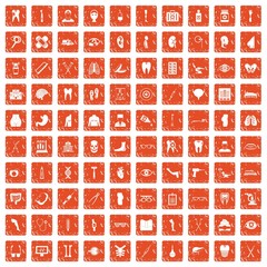 100 medicine icons set grunge orange