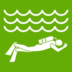 Scuba diver man in diving suit icon green