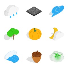 Natural place icons set, isometric style