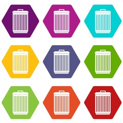 Trashcan icon set color hexahedron