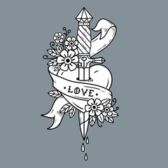 Gagger piercing heart with dripping blood.Love