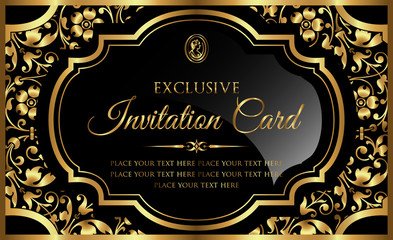 Invitation card design - luxury black and gold vintage style
