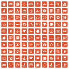 100 money icons set grunge orange