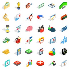 Financial contribution icons set, isometric style