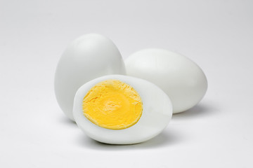 Boiled chicken eggs on a white background.