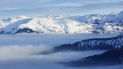 Fototapeta na wymiar Nebel zwischen die Alpen in Tirol