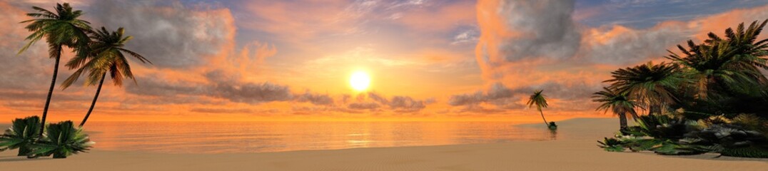 panorama of a tropical beach at sunset
