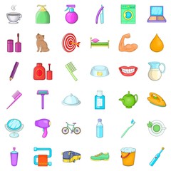 Early morning icons set, cartoon style