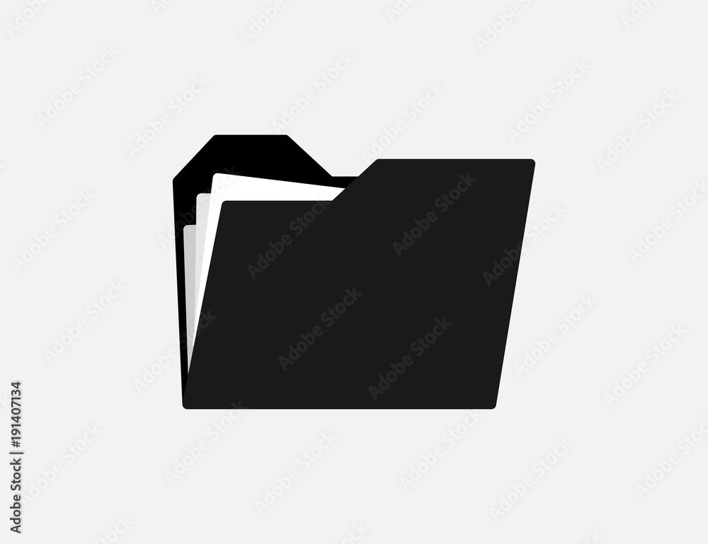 Sticker folder icon in flat design. folder in black color. folder icon for documents