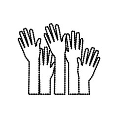 set several arms hands gesture on dotted silhouette vector illustration
