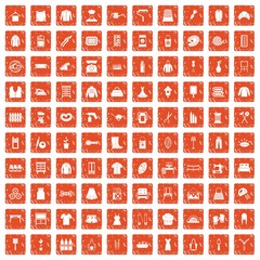 100 needlework icons set grunge orange