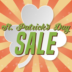 St. Patrick 's Day sale banner. Composition with clover and ray from center. Vector illustration.