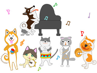Obraz na płótnie Canvas 犬と猫のコンサート