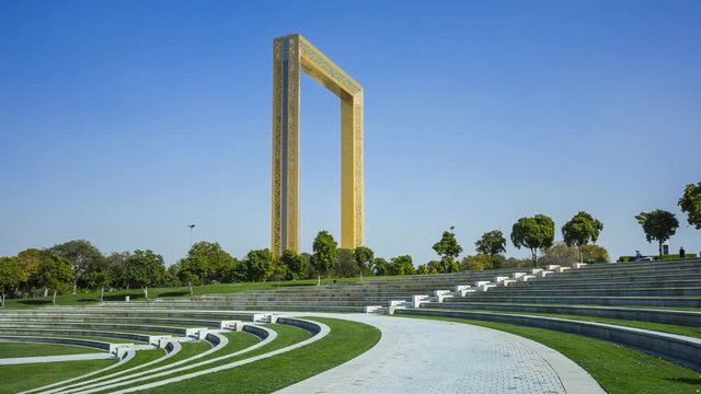 Dubai Frame, best new attraction, the biggest golden picture frame, architectural landmark in Zabeel Park. Dubai, UAE