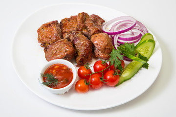 meat with grill on white background