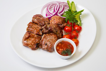 meat with grill on white background