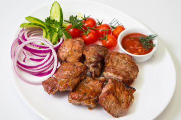 meat with grill on white background