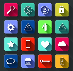 Warning Signs and Social Icons set with Long Shadow.Symbols used in everyday life. application vector illustrator