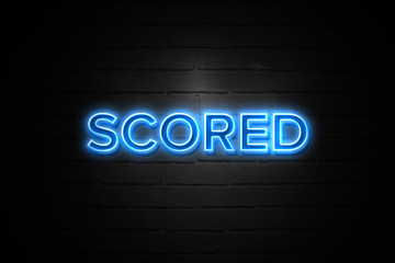 Obraz premium Scored neon Sign on brickwall