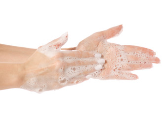 Soapy hands care clean