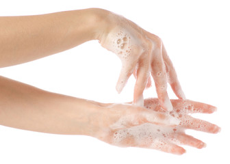 Soapy hands care clean