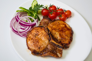 meat with grill on white background