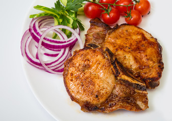 meat with grill on white background