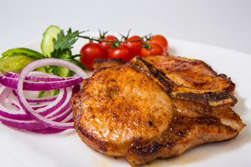 meat with grill on white background