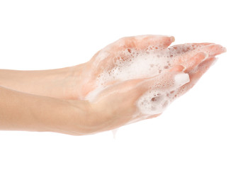 Soapy hands care clean