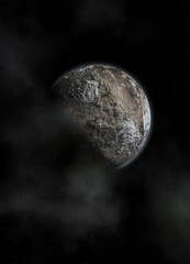 Planet in the space with little stars