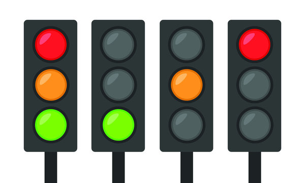 set of traffic lights icon red green and orange simple flat design go stand sign concept vector illustration