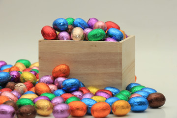 Easter eggs in a wooden box