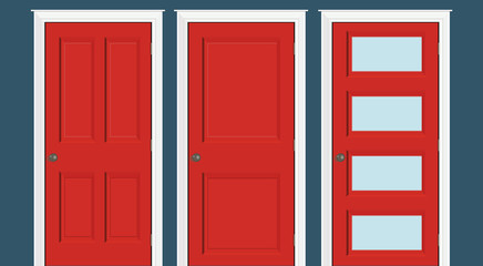 Red doors closed - door frame only, no walls. Red doors illustration.