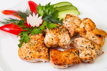 meat with grill on white background